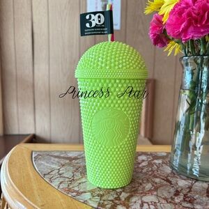 🌼NWT💛Starbucks Summer 2025 neon green  30th Frappuccino grande studded